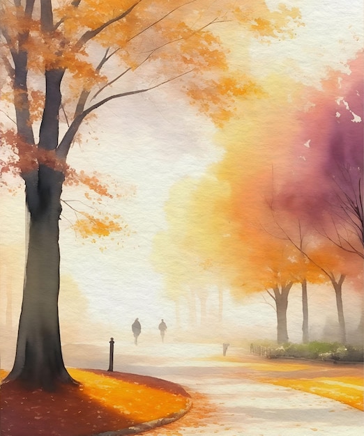 Pittura ad acquerello del parco autunnale