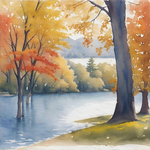 Pittura ad acquerello del parco autunnale