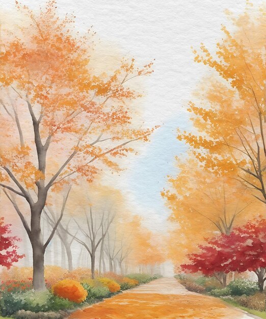 Pittura ad acquerello del parco autunnale