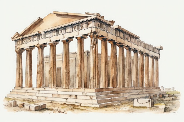 Pittura ad acquerello del Partenone di Atene