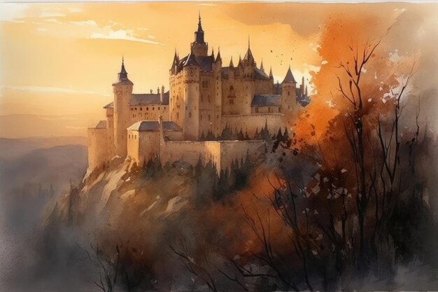 Pittura ad acquerello dell'Alcazar di Segovia