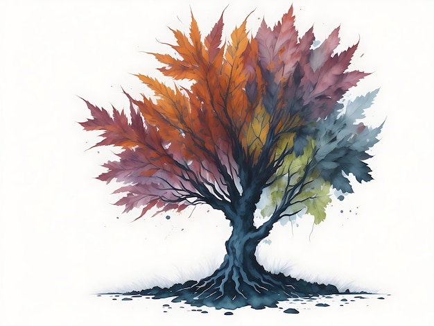 Pittura ad acquerello di albero autunnale Pittura d'arte digitale