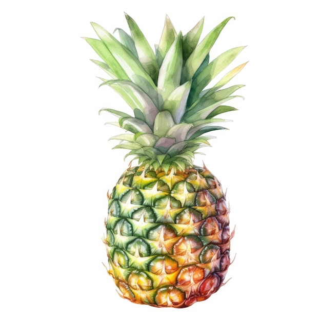 Pittura ad acquerello di ananas con foglie verdi