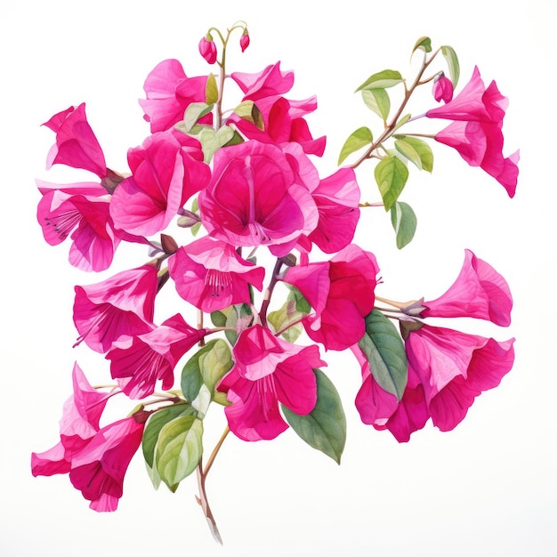 Pittura ad acquerello di bougainvillea su sfondo bianco