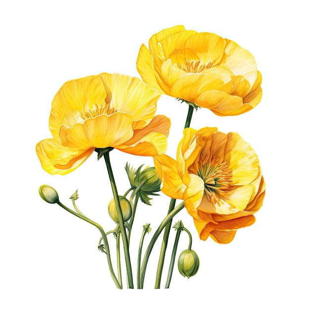 Pittura ad acquerello di buttercup con sfondo bianco