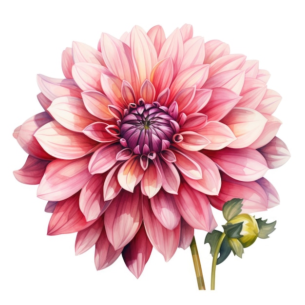 Pittura ad acquerello di dahlia su sfondo bianco