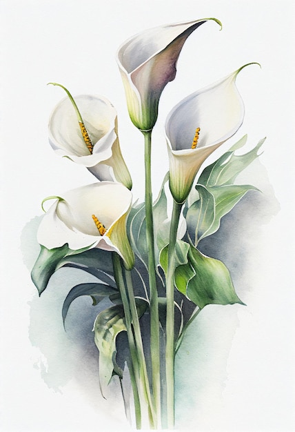 Pittura ad acquerello di fiore di giglio di calla in fiore