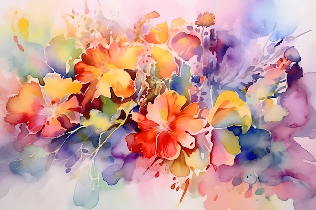 Pittura ad acquerello di fiori su sfondo acquerello astratto