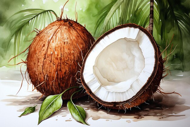 Pittura ad acquerello di frutta di cocco