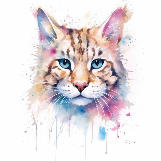 Pittura ad acquerello di gatto selvatico su sfondo bianco