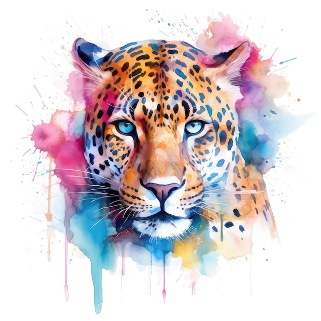 Pittura ad acquerello di giaguaro con sfondo bianco
