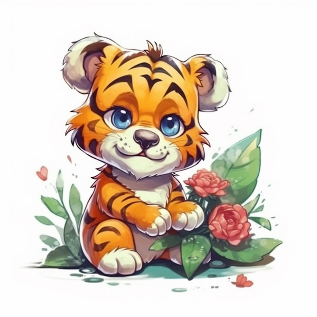 Pittura ad acquerello di Little Tiger Chibi