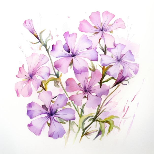 Pittura ad acquerello di phlox su sfondo bianco