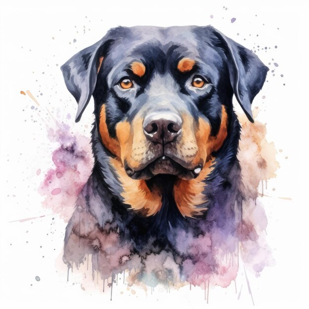 Pittura ad acquerello di rottweiler con sfondo bianco