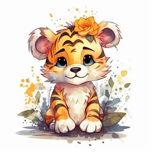 Pittura ad acquerello di Sweet Tiger Chibi