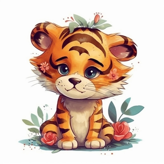 Pittura ad acquerello di Sweet Tiger Chibi