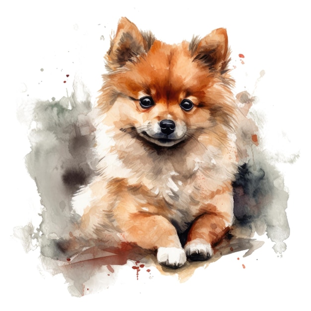 Pittura ad acquerello di un cane di nome Pomerania