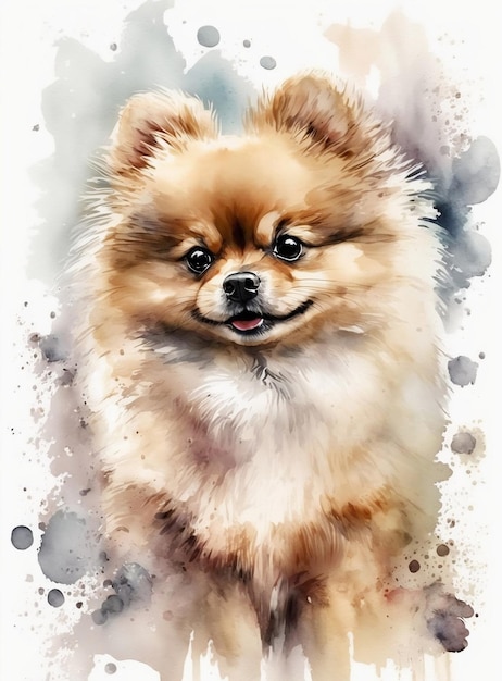 Pittura ad acquerello di un cane di nome Pomerania.