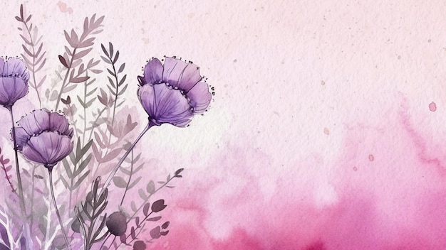 Pittura ad acquerello di un fiore viola su sfondo rosa