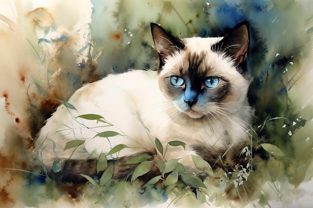 Pittura ad acquerello di un gatto su sfondo bianco Animali da compagnia Illustrazione AI generativa