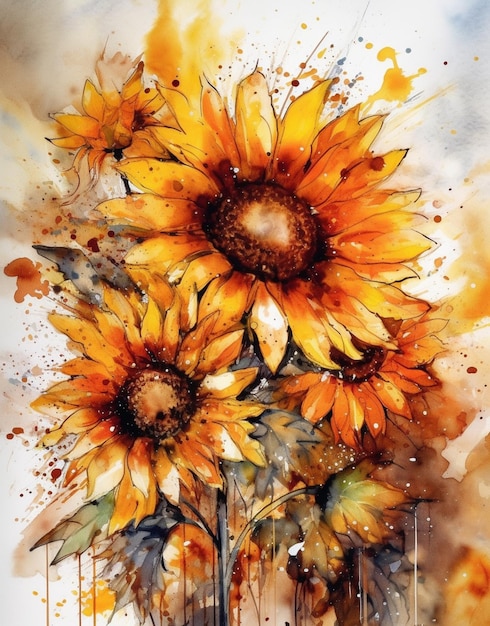 Pittura ad acquerello di un girasole