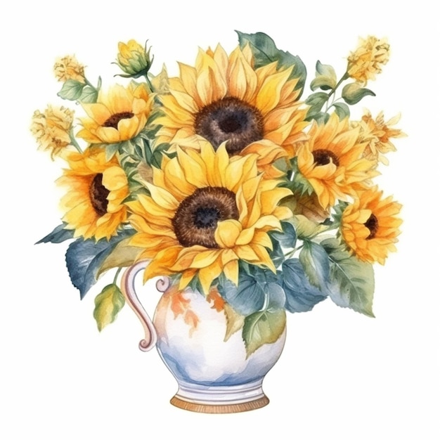 Pittura ad acquerello di un mazzo di girasoli.