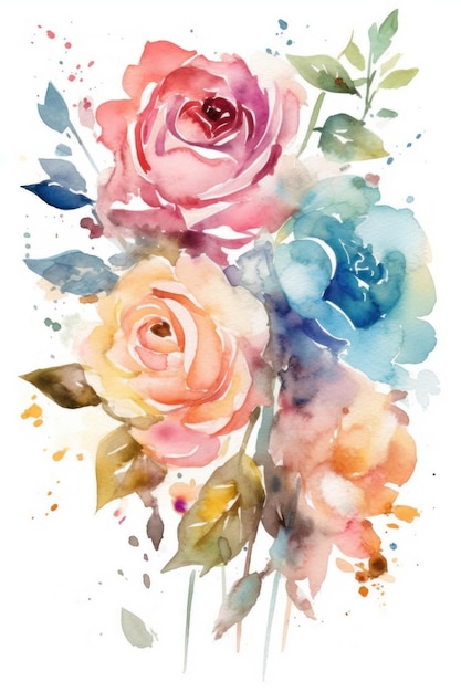 Pittura ad acquerello di un mazzo di rose.