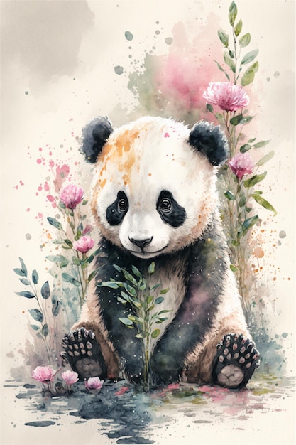 Pittura ad acquerello di un orso panda