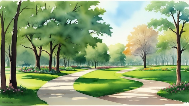 Pittura ad acquerello di un parco