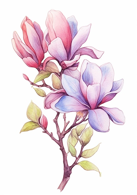 Pittura ad acquerello di un ramo di magnolia