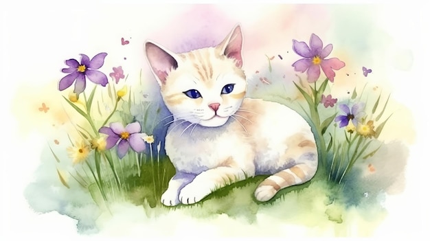 Pittura ad acquerello di un simpatico gatto bambino