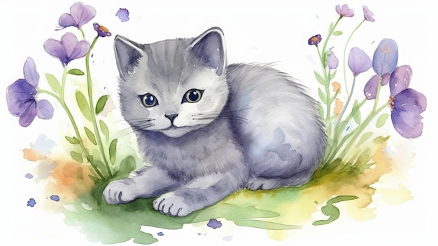 Pittura ad acquerello di un simpatico gatto bambino