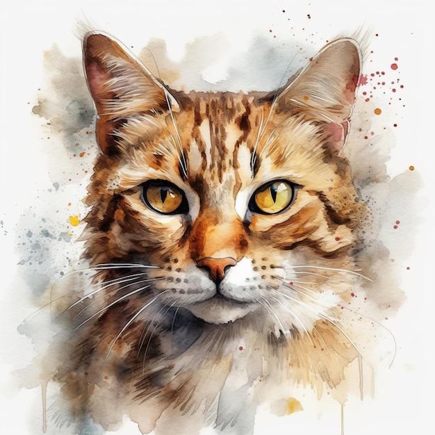 Pittura ad acquerello di un simpatico gatto su sfondo bianco Al generato