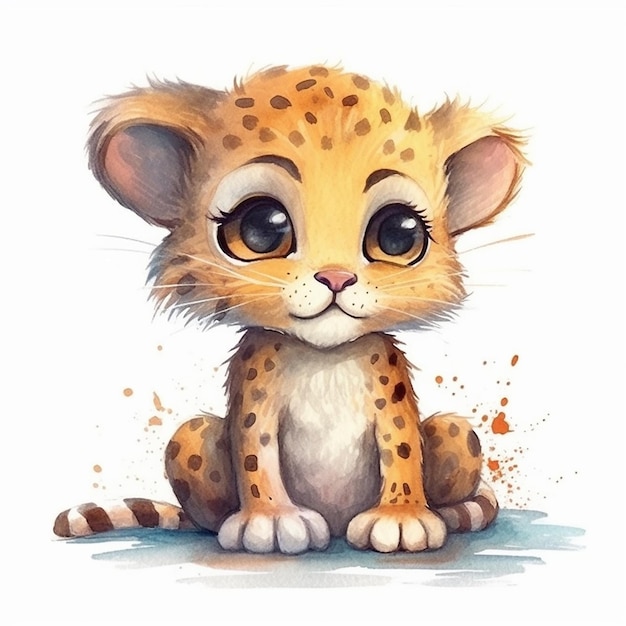 Pittura ad acquerello di un simpatico ghepardo isolato su sfondo bianco
