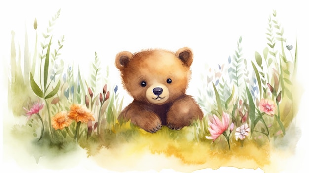 Pittura ad acquerello di un simpatico orsetto