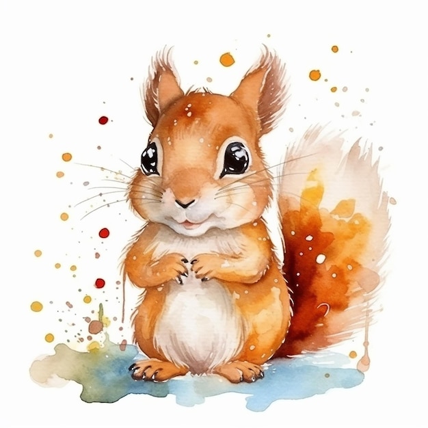 pittura ad acquerello di un simpatico scoiattolo isolato su sfondo bianco