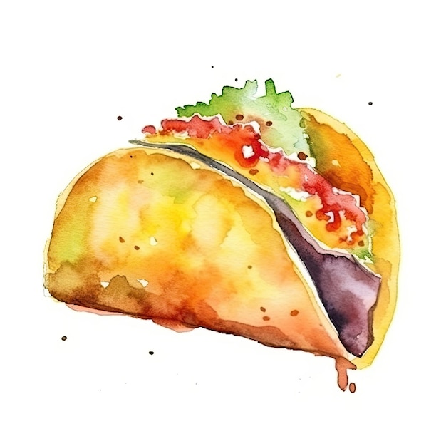 Pittura ad acquerello di un taco con lattuga e pomodoro