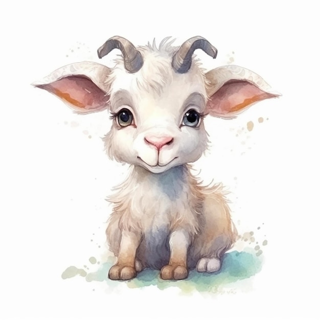 Pittura ad acquerello di una capra carina isolata su sfondo bianco