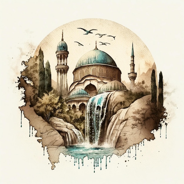 Pittura ad acquerello di una maestosa moschea