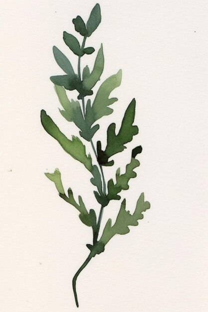 Pittura ad acquerello di una pianta con foglie verdi.