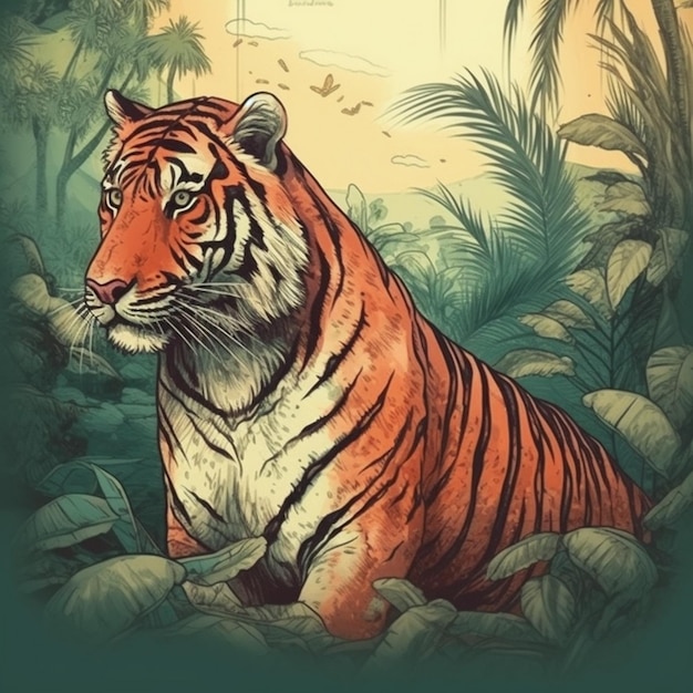 Pittura ad acquerello di una vecchia tigre