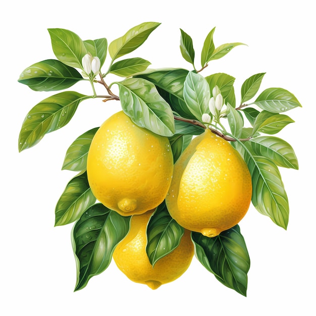 Pittura ad acquerello disegnata a mano di frutta di limoni su sfondo bianco