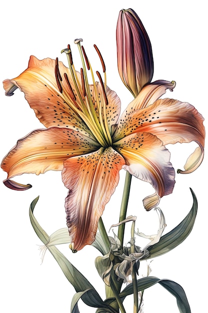 Pittura ad acquerello in stile vintage di un fiore di lilium AI generativa