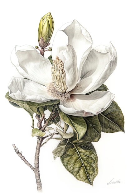 Pittura ad acquerello in stile vintage di un fiore di magnolia IA generativa