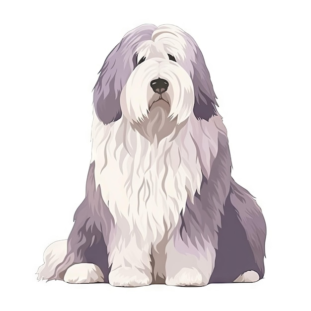 Pittura ad acquerello minimalista di un vecchio cane da pastore inglese in tenui colori pastello