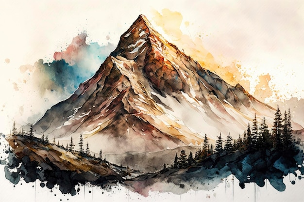Pittura ad acquerello naturale di maestose montagne