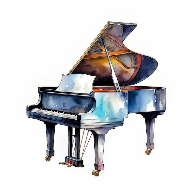 Pittura ad acquerello per pianoforte su sfondo bianco