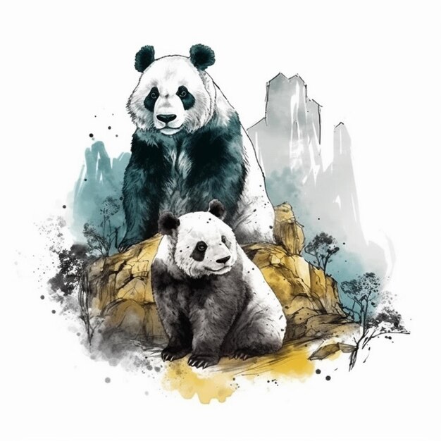 Pittura ad acquerello su panda carino