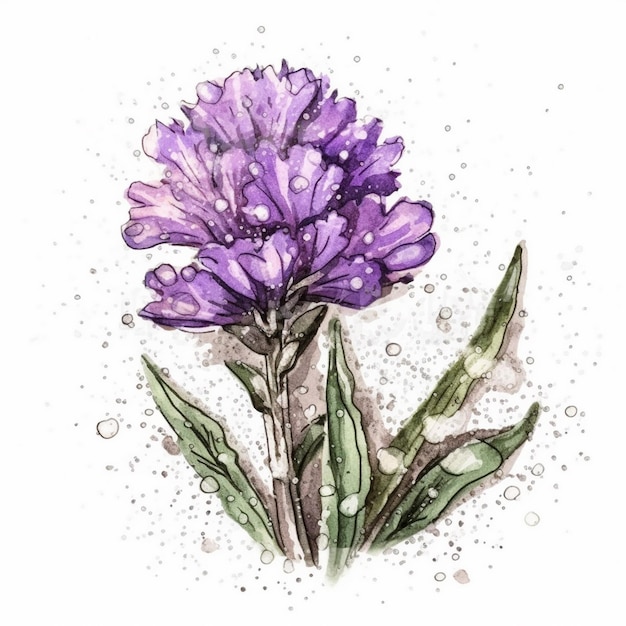 Pittura ad acquerello su un bellissimo fiore di lavanda