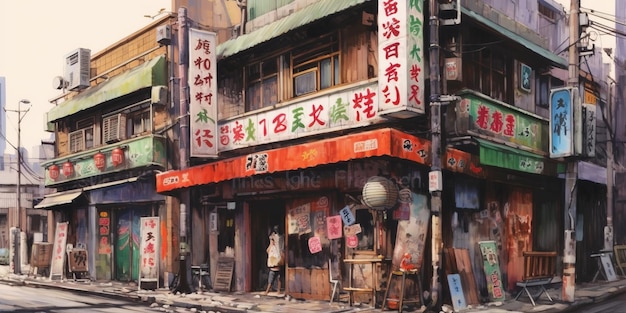 pittura ad acquerello Tokyo Considera gli edifici e i luoghi come punti di riferimento